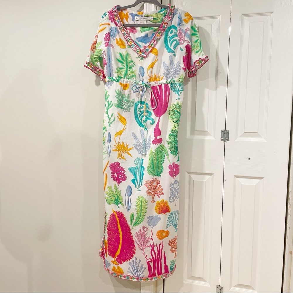 Gretchen Scott sea life ruffle trim cotton dress size M - Picture 2 of 7